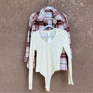 Old Navy Jacket Womens‎ Size Medium w H&M Bodysuit Gorpcore Coquette Pink Plaid